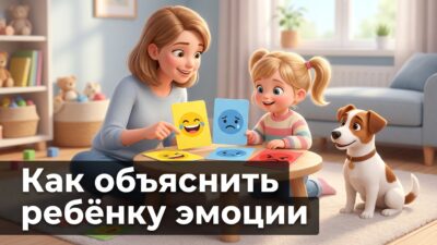 Мама и дочка играют с карточками эмоций, рядом собачка — иллюстрация к статье о детских эмоциях